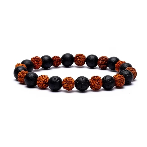 [8718657465111] Bracelet Rudraksha / Pierre de lave élastiqué | 0.8 cm; 9 cm