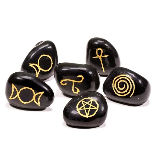 [8718657466019] Symboles Wicca agate noir SET de 6 | 3.3x2.3 cm