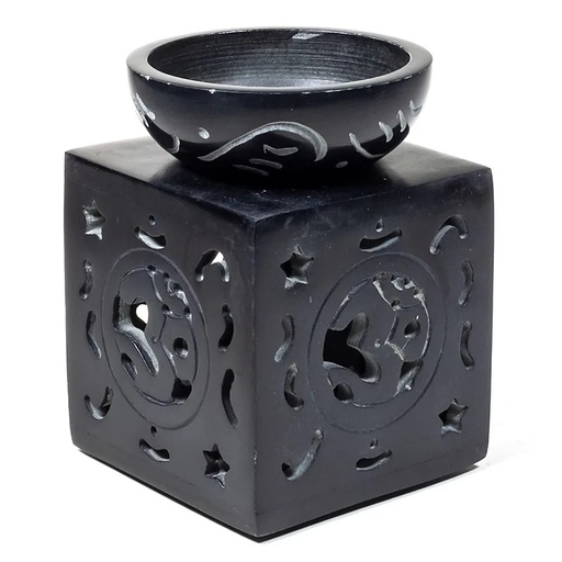 [8718657466170] Brûle-parfum OHM en pierre à savon noire | 11x8 cm