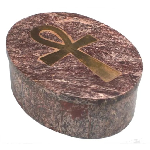 [8718657466262] Boite symbole Ankh ovale en pierre à savon | 10.5x8x3.3 cm