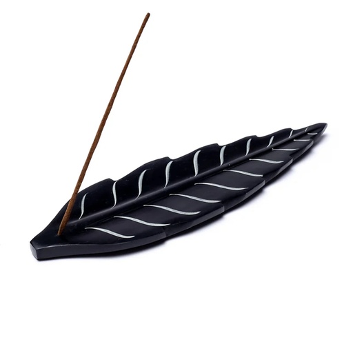 [8718657466279] Brûle encens pierre Ollaire en forme de feuille | 25x8 cm
