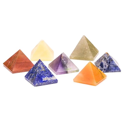 [8718657466354] Chakra Lot de 7 pierres pyramidales | 2x2 cm