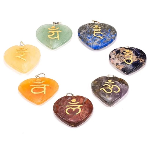 [8718657466378] SET pendentifs cœurs symb. Chakra sanscrit | 2 cm