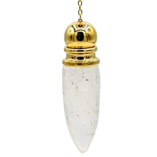 [8718657466828] Pendule Cristal de roche plaqué laiton | 20 g; 5.3 cm