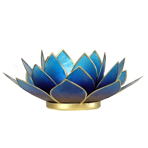 [8718657467146] Bougeoir Lotus Bleu violet bord or | 13.5 cm