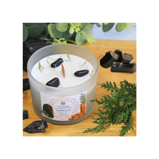 [7434637537524] Bougie Litho Green Tree Nettoyage énergétique - Bois Santal - 256 grs