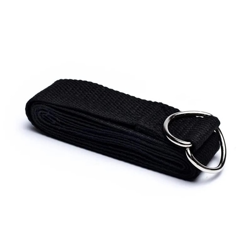 [8718657469843] Sangle de Yoga avec anneau en D coton noir | 183x4 cm