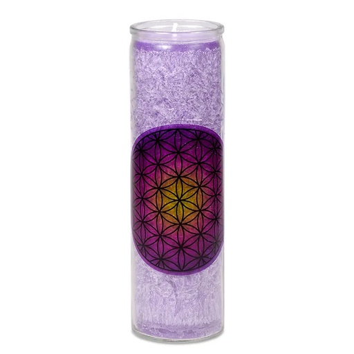 [8718969170574] Bougie parfumée Fleur de vie violette Stearine | 21x6.5 cm