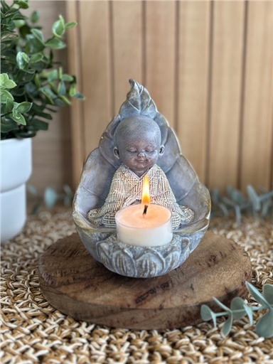 [3660341762417] Porte-bougie Moine Méditatif 13,5 cm en Résine - Gris