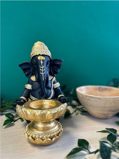 [3660341762752] Porte-bougie Ganesh 18 cm en Résine - Doré