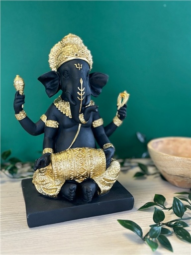 [3660341762783] Statuette Ganesh avec Dholak 24,5 cm en Résine - Doré