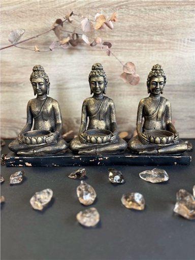 [3660341762790] Trio porte-bougies Bouddha Assis 38 cm en Résine
