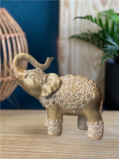 [3660341762837] Statuette Eléphant Trompe en l'air 16,8 cm en Résine - Doré