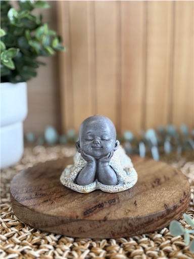 [3660341762196] Statuette Moine Allongé 8,5 cm - Résine - Gris