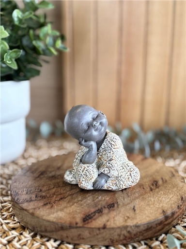 [3660341762219] Statuette Moine Souriant 7 cm - Résine - Gris