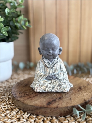 [3660341762233] Statuette Moine Méditatif 10 cm - Résine - Gris