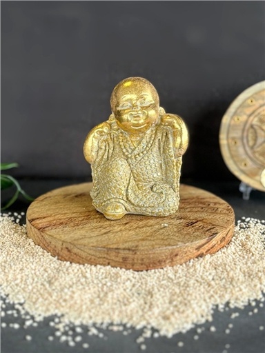 [3660341762264] Statuette Moine de la Sagesse - N'entends pas - 9,5 cm - Résine - Doré