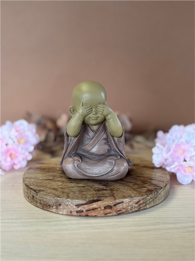 [3660341762288] Statuette Moine de la Sagesse - Ne vois pas - 10 cm - Résine - Rouge