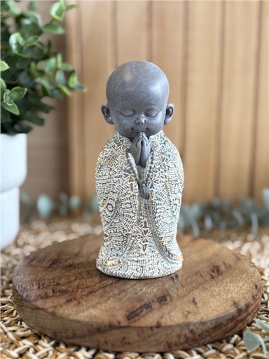[3660341762318] Statuette Moine en Prière 13 cm - Résine - Gris