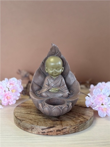 [3660341762400] Porte-bougie Moine Méditatif 13 cm - Résine - Rouge