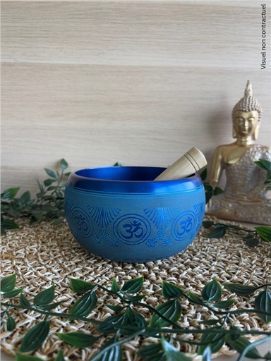 [3660341766729] Bol Chantant Tibétain Aluminium Bleu Om env 14 cm