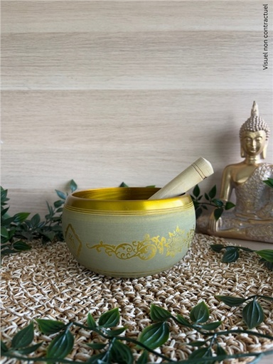[3660341766774] Bol Chantant Tibétain Aluminium Vert Bouddha env 14 cm