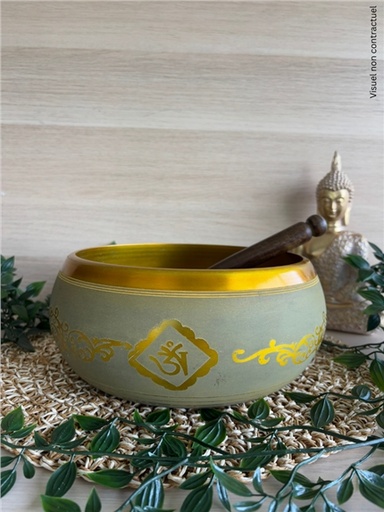 [3660341766781] Bol Chantant Tibétain Aluminium Vert Bouddha env 20 cm