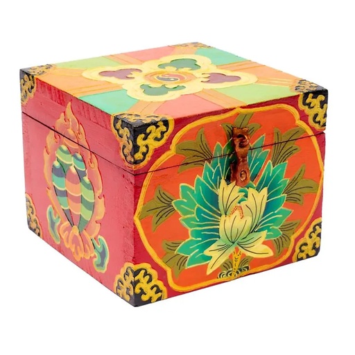 [8718969173094] Coffret Tibétain Lotus - peint à la main | 15x12x12 cm