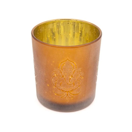 [8721139297087] Photophore givré/métallique Ganesha -- 7,3x8 cm	