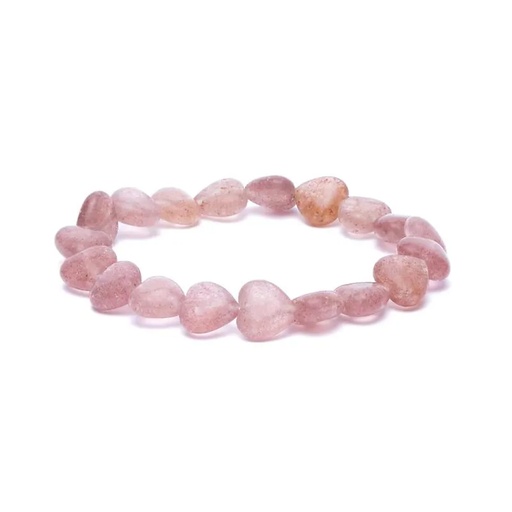 [8721139292624] Bracelet coeurs de quartz fraise élastique -- 10mm