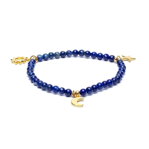 [8721139293607] Bracelet élastique lapis breloque étoile/lune/soleil perles 4mm