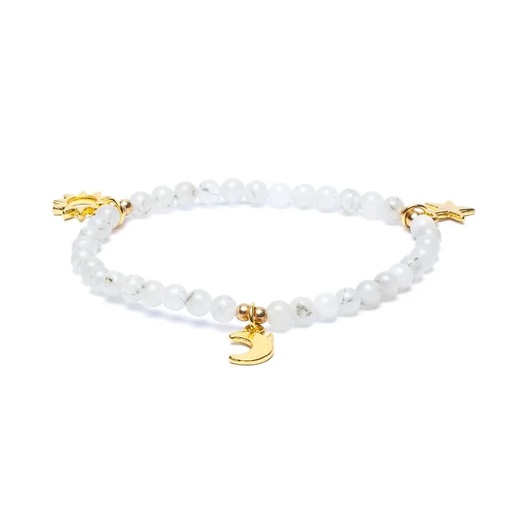 [8721139293621] Bracelet élastique pierre de lune breloque étoile/lune/soleil perles 4mm