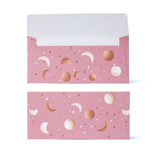 [8721139293461] Enveloppe carte cadeau lune et étoiles rose --19x9cm
