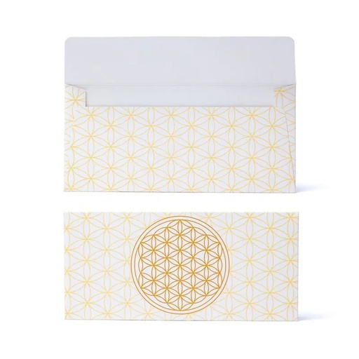 [8721139293492] Enveloppe carte cadeau or blanc fleur de vie --19x9cm