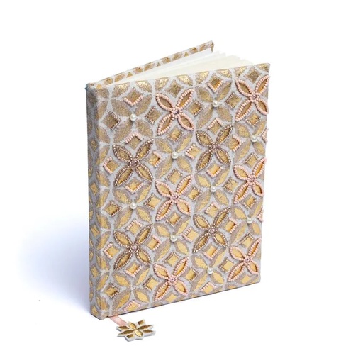[8721139293140] Carnet velours beige/or avec Fleur de vie -- 20x15 cm