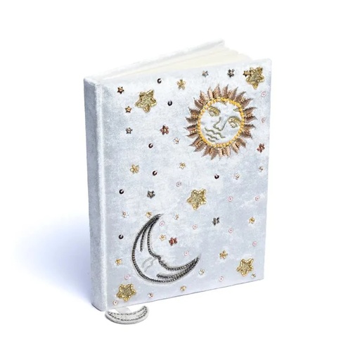 [8721139293263] Carnet de notes velours Blanc avec Soleil et Lune -- 20x15 cm