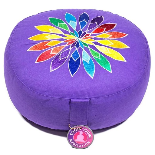[8718969173995] Coussin méditation violet fleur multicolore | 33x17 cm