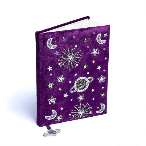 [8721139293386] Carnet de notes velours violet avec galaxie -- 20x15 cm
