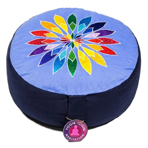 [8718969174008] Coussin méditation Bleu fleur multicolore | 33x17 cm