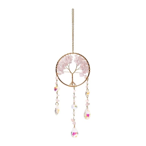 [8721139294987] Attrape-soleil avec arbre de vie et quartz rose -- ±30cm