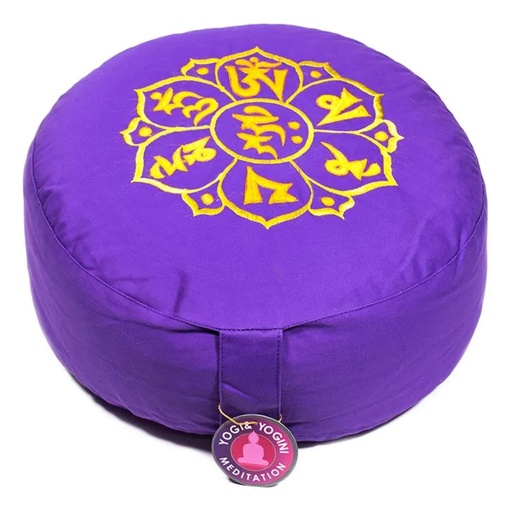 [8718969174107] Coussin méditation Om mani padme hum violet -- 33x17 cm