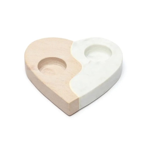 [8721139293522] Porte-bougie en grès rose & marbre cœur -- 15x14x2,5 cm