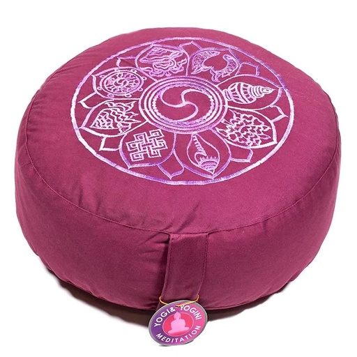 [8718969174145] Coussin méditation Aubergine clair signes auspicieux | 33x17 cm