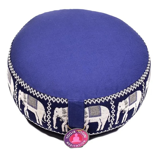 [8718969174275] Coussin méditation Bleu avec éléphants | 33x17 cm