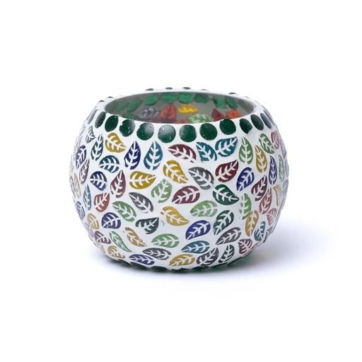 [8719172834970] Photophore mosaïque feuilles -- 9cm