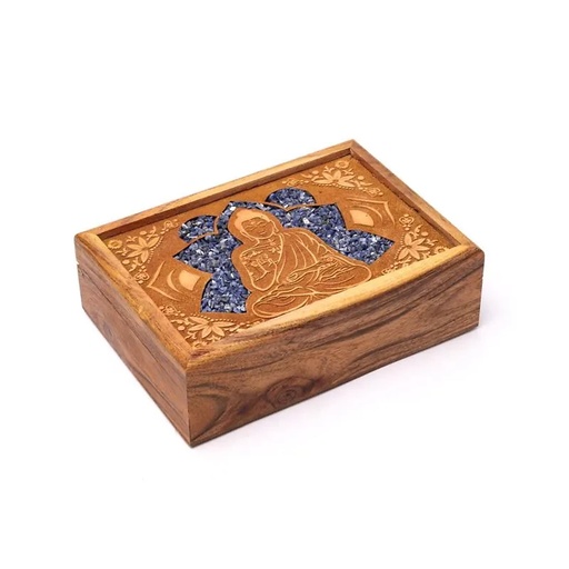 [8721139292563] Boîte à tarot ou à bijoux Bouddha sodalite -- 18x12.5x5.5cm