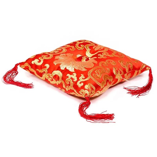 [8718969175418] Coussin Rouge fleuri pour bol tibétain | 21x21x6 cm