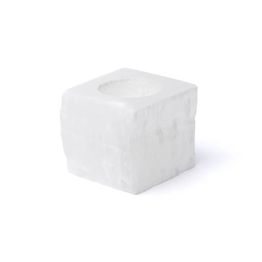 [8721139290361] Photophore carré en sélénite -- ±6x6cm