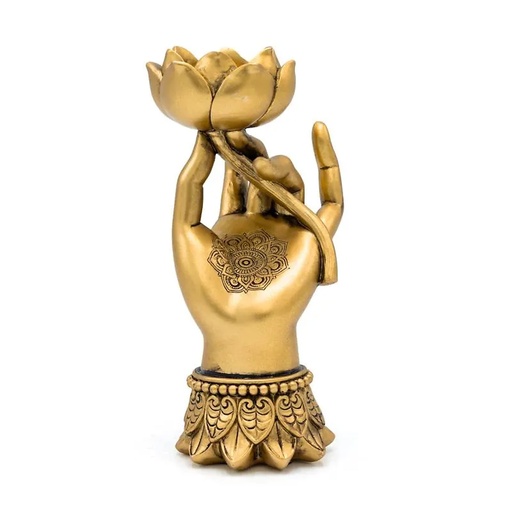 [8721139298398] Photophore Varada Mudra avec Lotus couleur or -- 9x8.4x18.4 cm