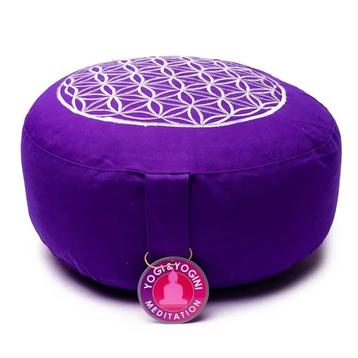 [8718969177542] Coussin de méditation Fleur de vie lilas et or | 33x17 cm